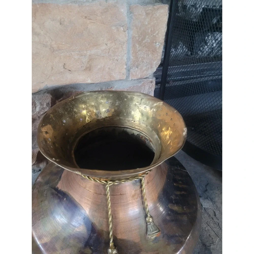 Vintage Copper & Brass‎ Planter Vase Mid Century Hammered Jardiniere Patina
